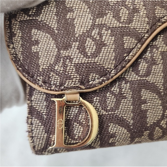 Authentic Dior 30 Montaigne Brown Trotter Saddle Cloth Trifold Long Wallet - Picture 2 of 12